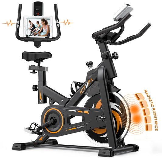 - Kitopa Exercise Bike for Home Use | Magnetic Resistance Stationary Indoor Cycling | Comfortable Seat Cushion | LCD Monitor -