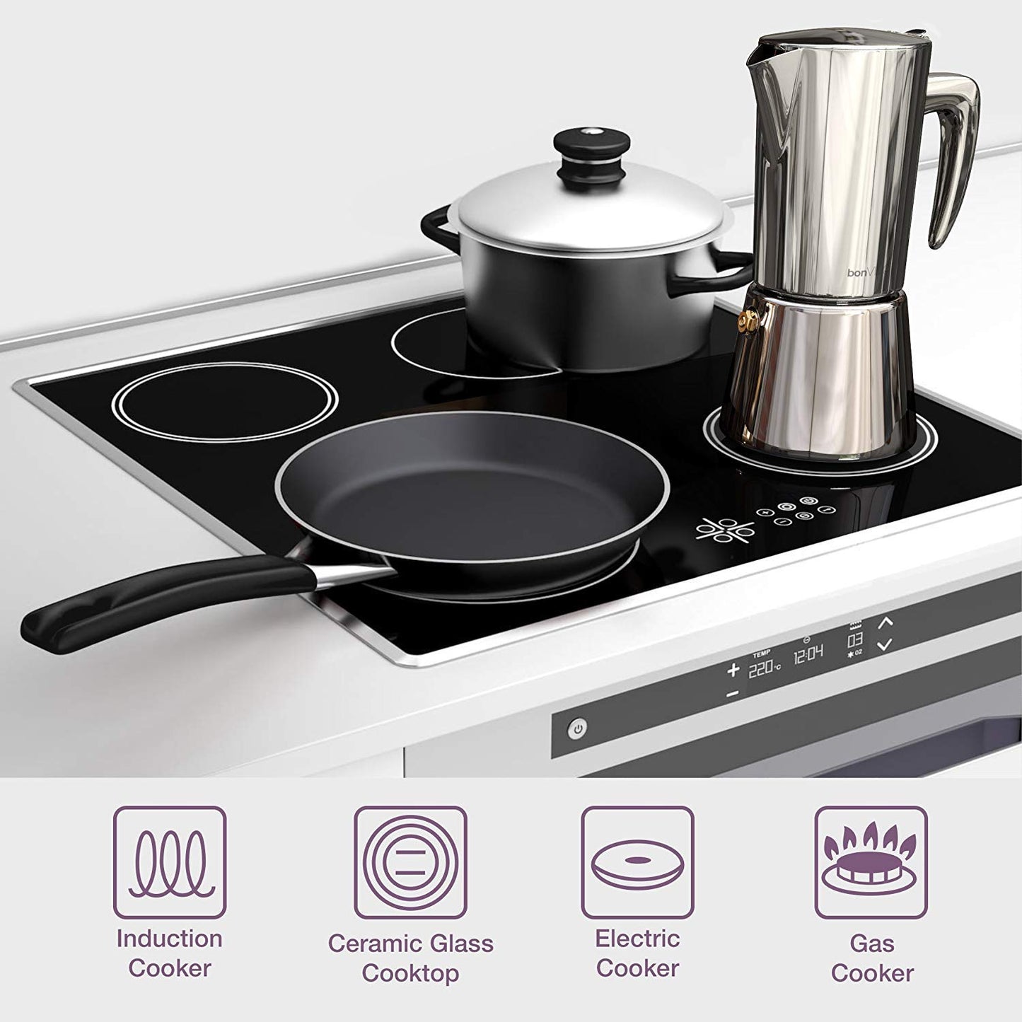 bonVIVO Moka Pot - Intenca, 300ml, Stainless Steel Espresso Maker w/Silver Chrome Finish - Stove Top Italian Coffee Maker - 6 Cup Coffee Pot - Gifts for Men and Women