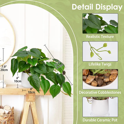 - Hollyone Artificial Plant | Fake Jade Pothos | Decorative Faux Potted Plant -
