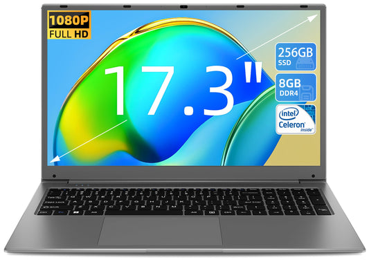 - Naclud 17.3 Inch Laptop 8GB DDR4 256GB SSD (TF 512GB) | Celeron Dual-Core Processor(Up to 2.6GHz -