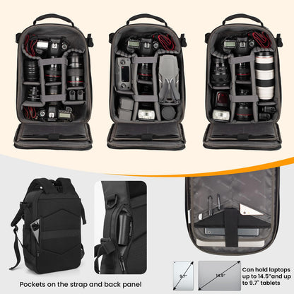 - TARION Camera Backpack | Photography Backpack with Hard Shell | With Rain Cover | Black -
