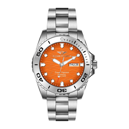 - Nation of Souls Silver and Orange Ocean Explorer | Men's Automatic Analogue Watch -