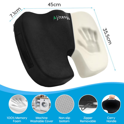 Ajiteogy Orthopedic Coccyx Cushion - Memory Foam Coccyx Pain Relief Cushion for Office Chair, Wheelchair, Car Seat,for Sciatica, Hemorrhoid, Tailbone, Back Pain Relief
