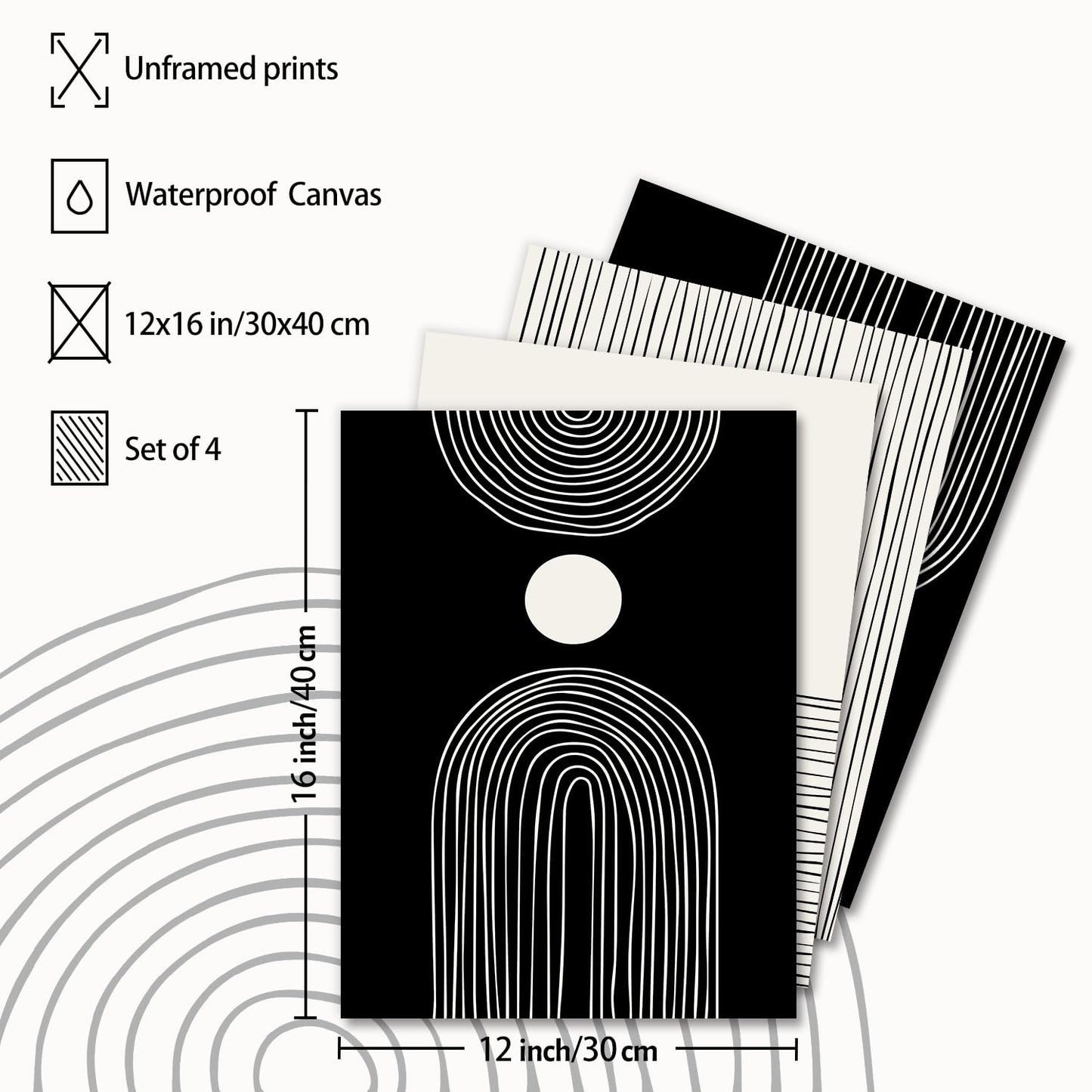 Dazzlewall Boho Black and White Wall Decor Poster Abstract Geometric Line Wall Poster for Bedroom Living Room Decor 12x16 in Unframed Set of 4