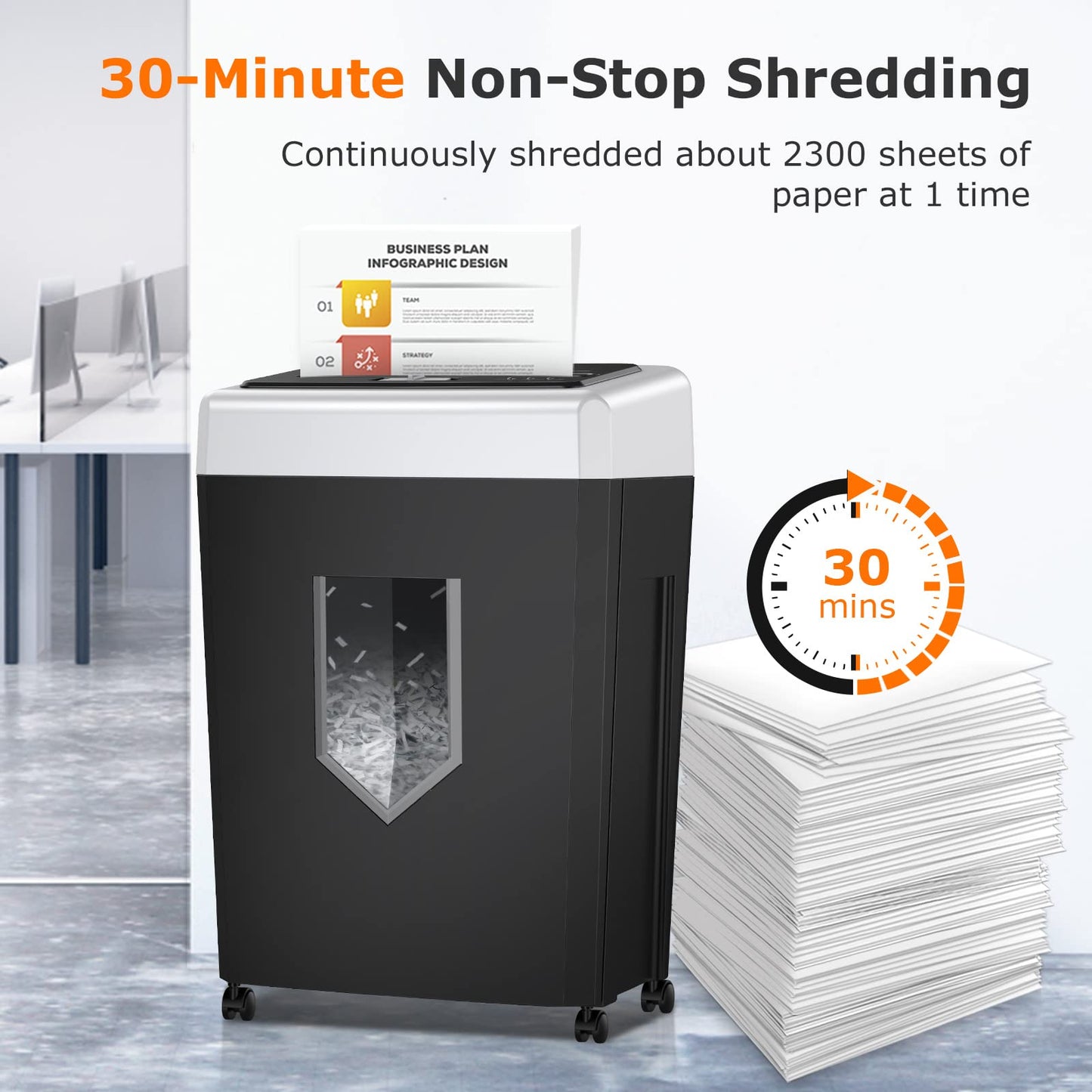 Bonsaii 15-Sheet Cross Cut Paper Shredder for Office, Heavy Duty Shredder for CD/Card, 30-Minute Working Time, 60dB Quiet Shredder with Jam Proof System, 18L Pullout Bin, C169-B (Overall Packaging)