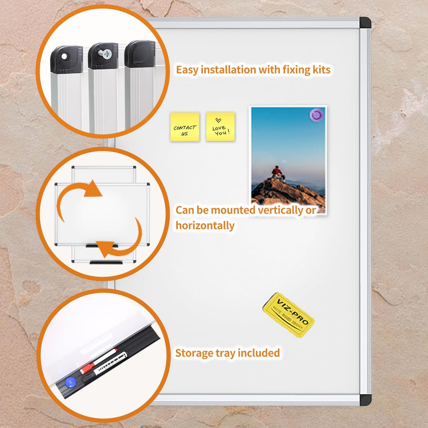 - VIZ-PRO Magnetic Dry Erase Board, Silver Aluminium Frame, 60 x 45 cm -