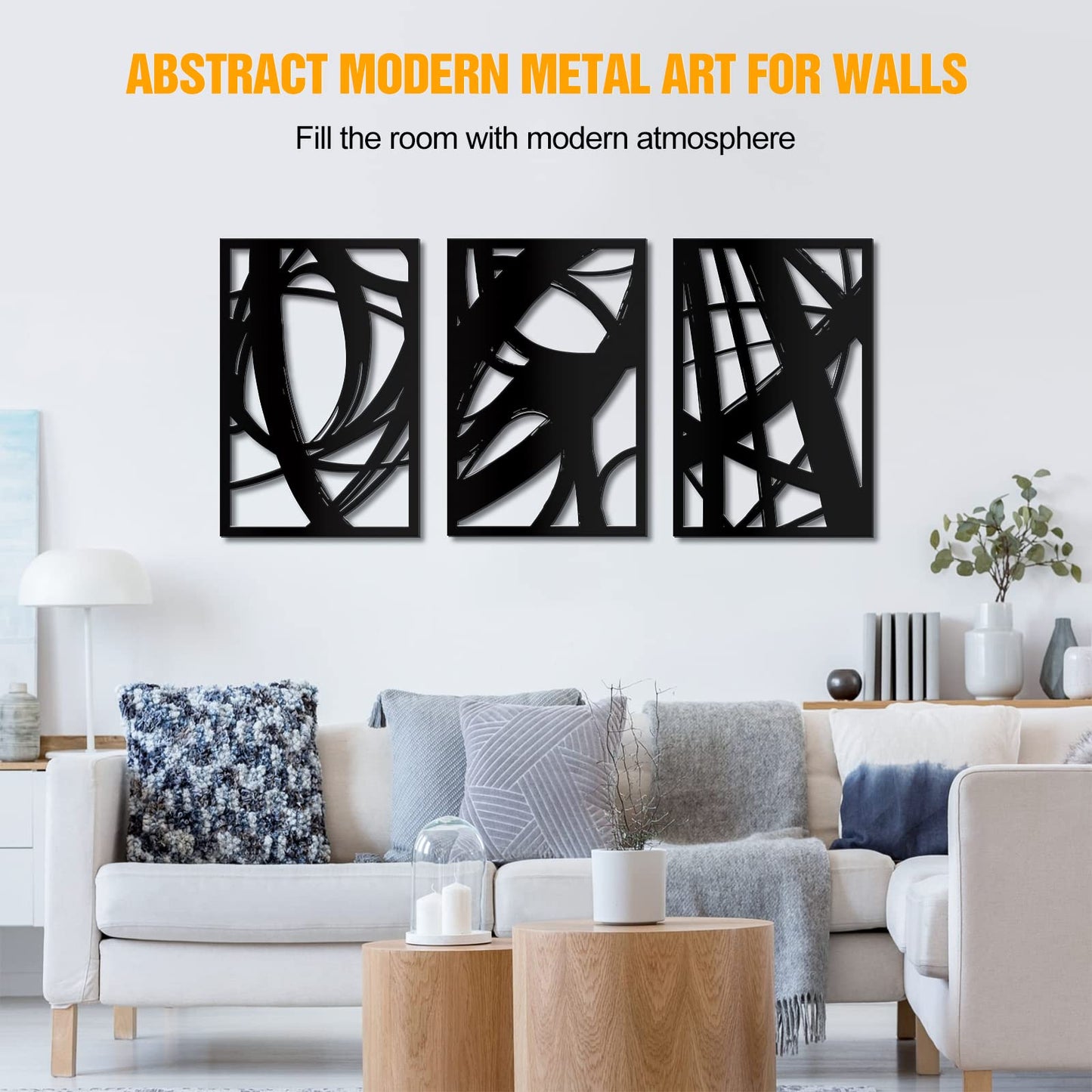 - WINUSD 3PCS 18 * 12in Abstract Black Metal Wall Art