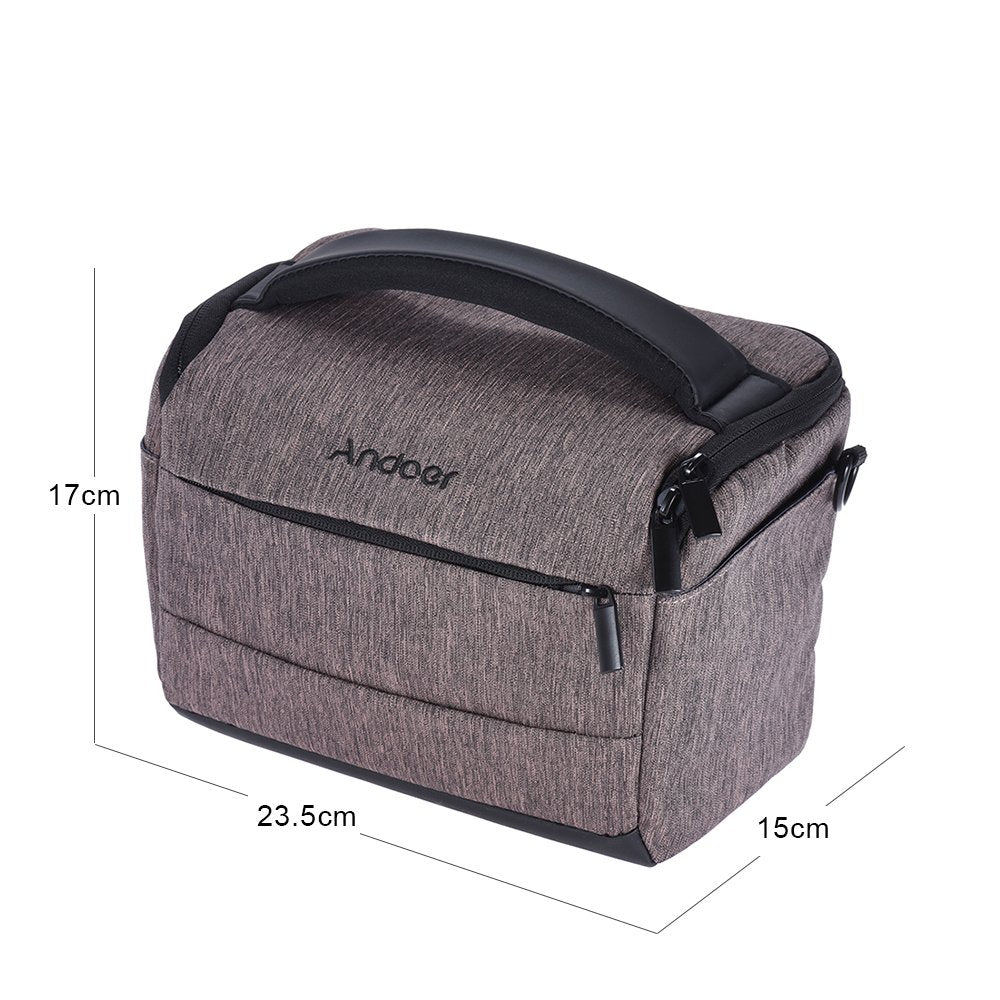 Andoer DSLR Camera Shoulder Bag, Cuboid-Shaped Portable Fashion Polyester Camera Case for Canon Nikon Sony FujiFilm Olympus Panasonic (Brown)