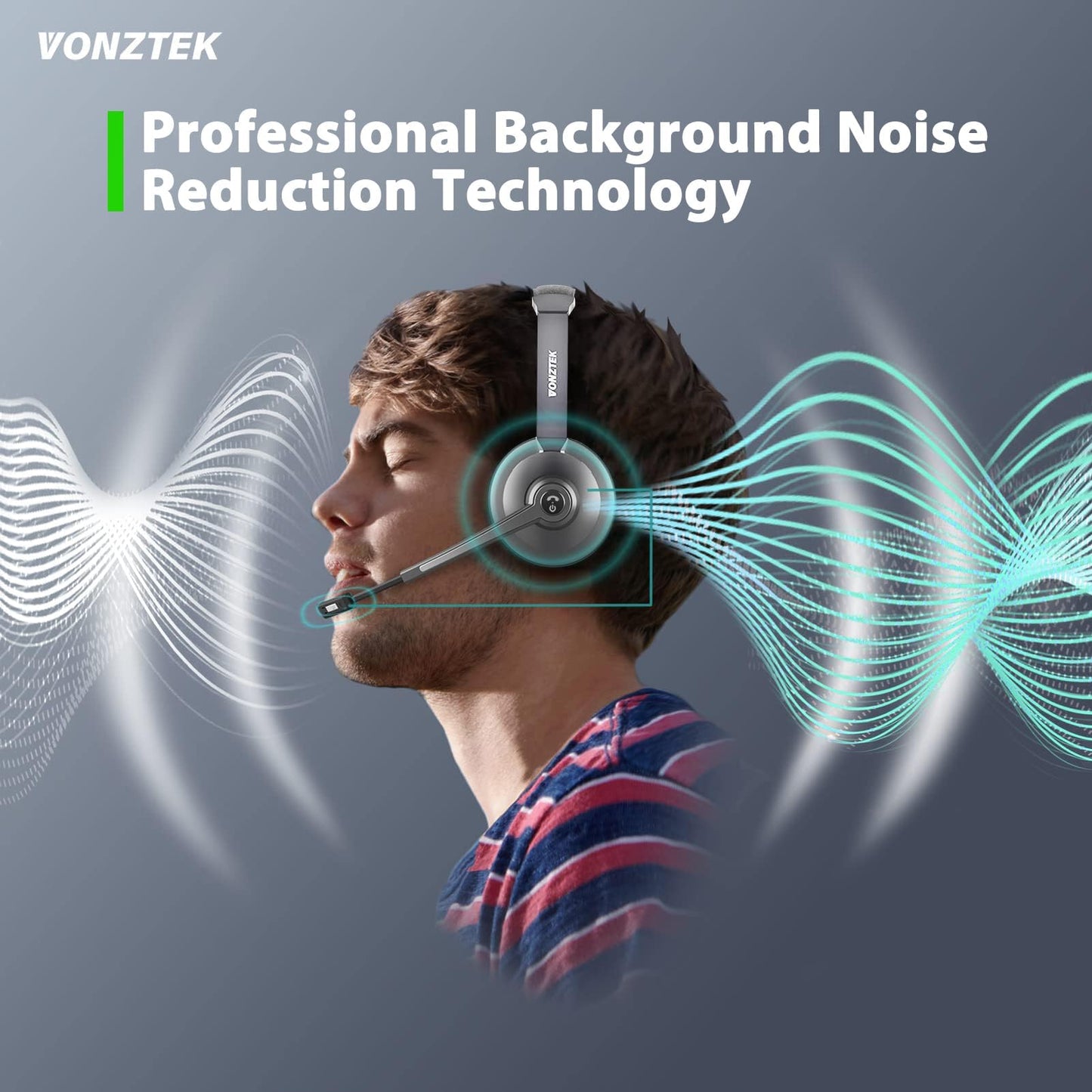 Bluetooth Headset,Wireless Headset with Microphone Noise Canceling & Mute, Wireless Headphones with Microphone with USB Dongle & Charging Dock for Office Skype Zoom Meeting