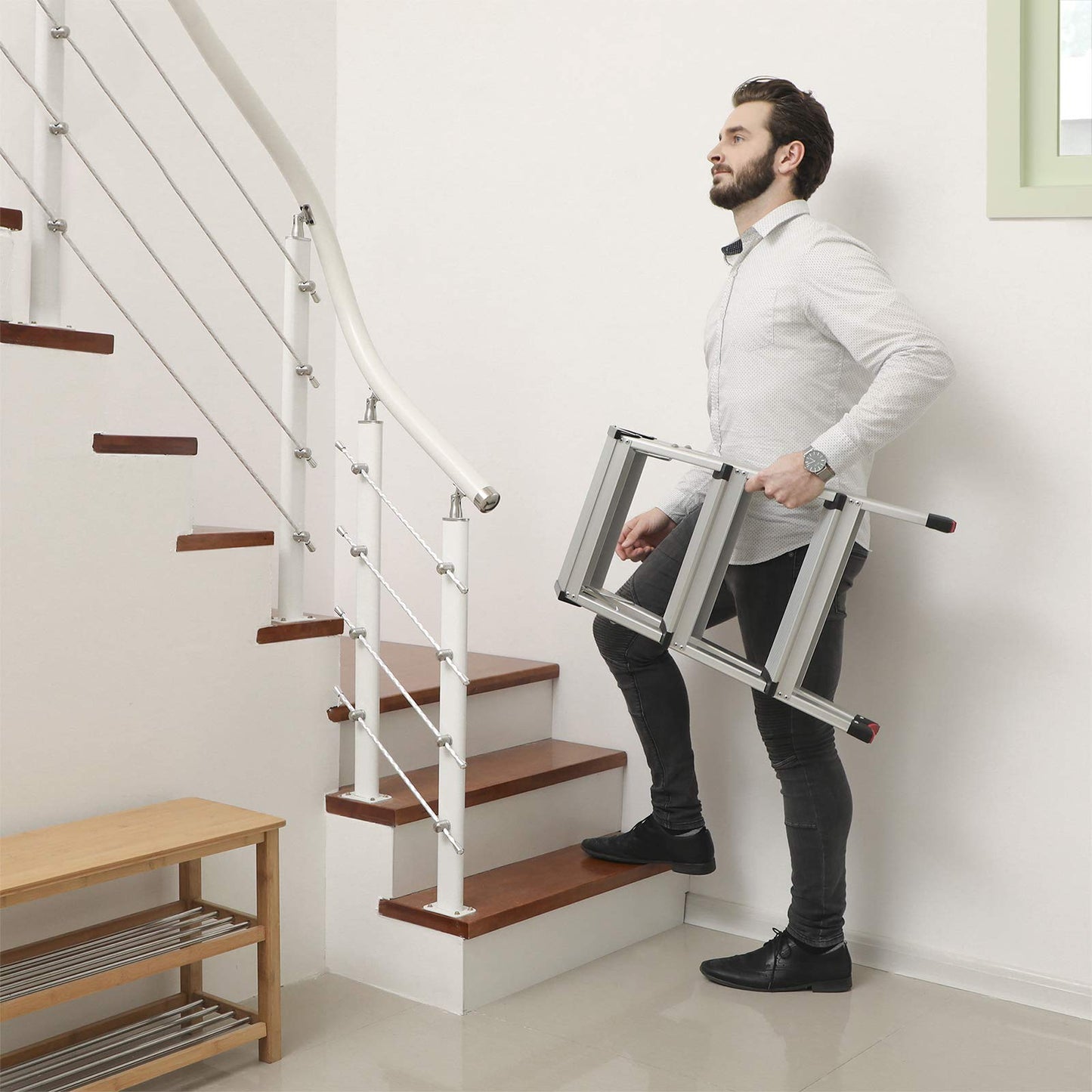 - SONGMICS Alu Step Ladder | Household Ladder | light weight 3 kg | Folding Multi-purpose Steps on Both Sides 2 x 3 Stages GLT23K -
