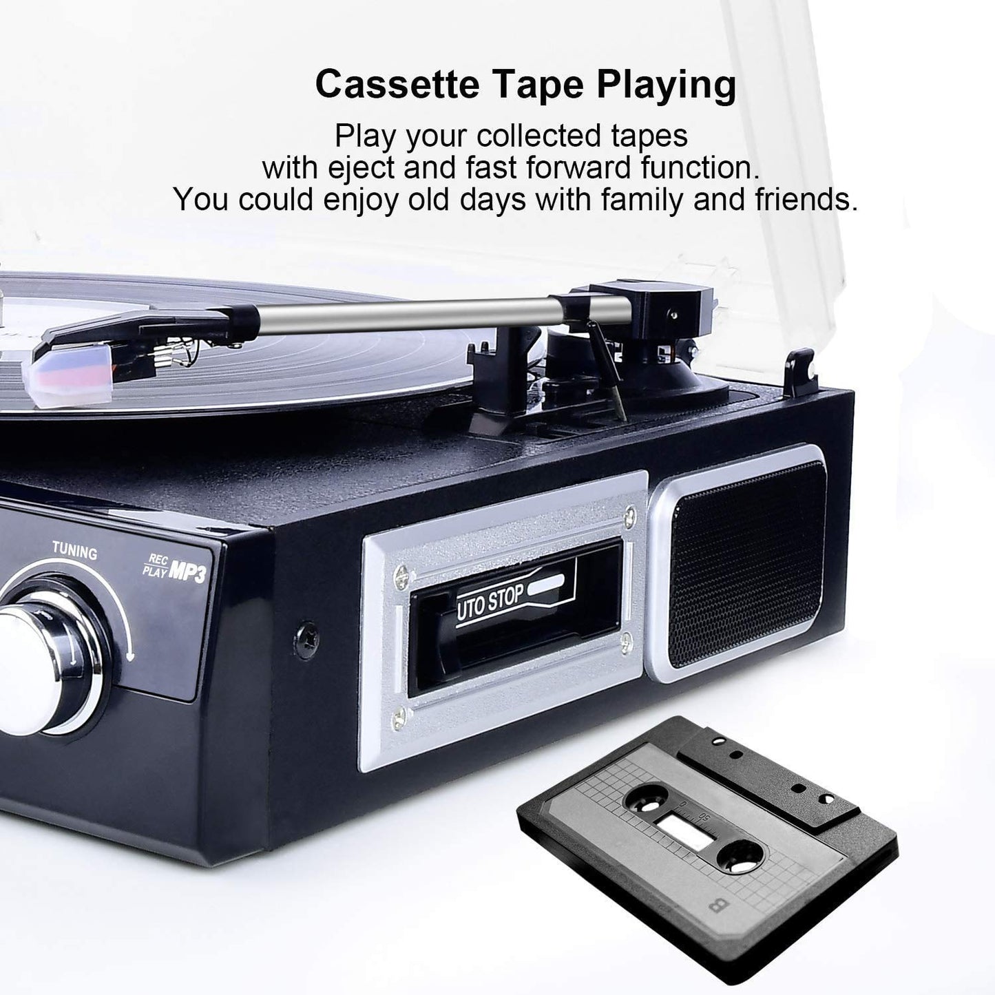 - DIGITNOW! Vinyl Record Player | Bluetooth Turntable with Stereo Speakers | Turntable for Vinyl to MP3 with Cassette Play | AM/FM Radio | Remote Control -