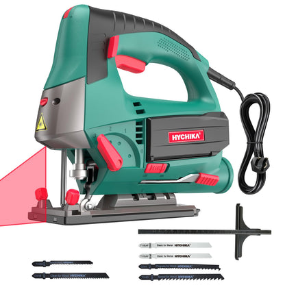 - Jig Saws | 800W Max Cutting Depth 110mm for Wood | 800-3000 SPM HYCHIKA Electric Jigsaw with Laser | 6 Variable Speeds -