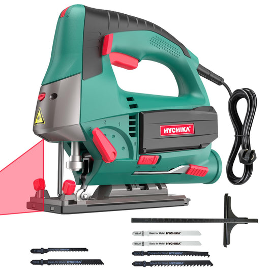- Jig Saws | 800W Max Cutting Depth 110mm for Wood | 800-3000 SPM HYCHIKA Electric Jigsaw with Laser | 6 Variable Speeds -