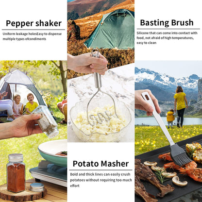 - ReaNea Camping Essentials Accessories Camping Gear Must Haves | Cooking Utensils Set -