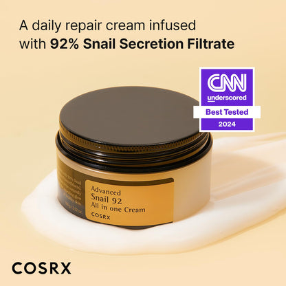 COSRX Advanced Snail 92 All in one Cream, 3.53 oz/100g | Moisturizing Snail Mucin Secretion Filtrate 92% | Facial Moisturiser, Long Lasting, Deep & Intense Hydration, Korean Skin Care