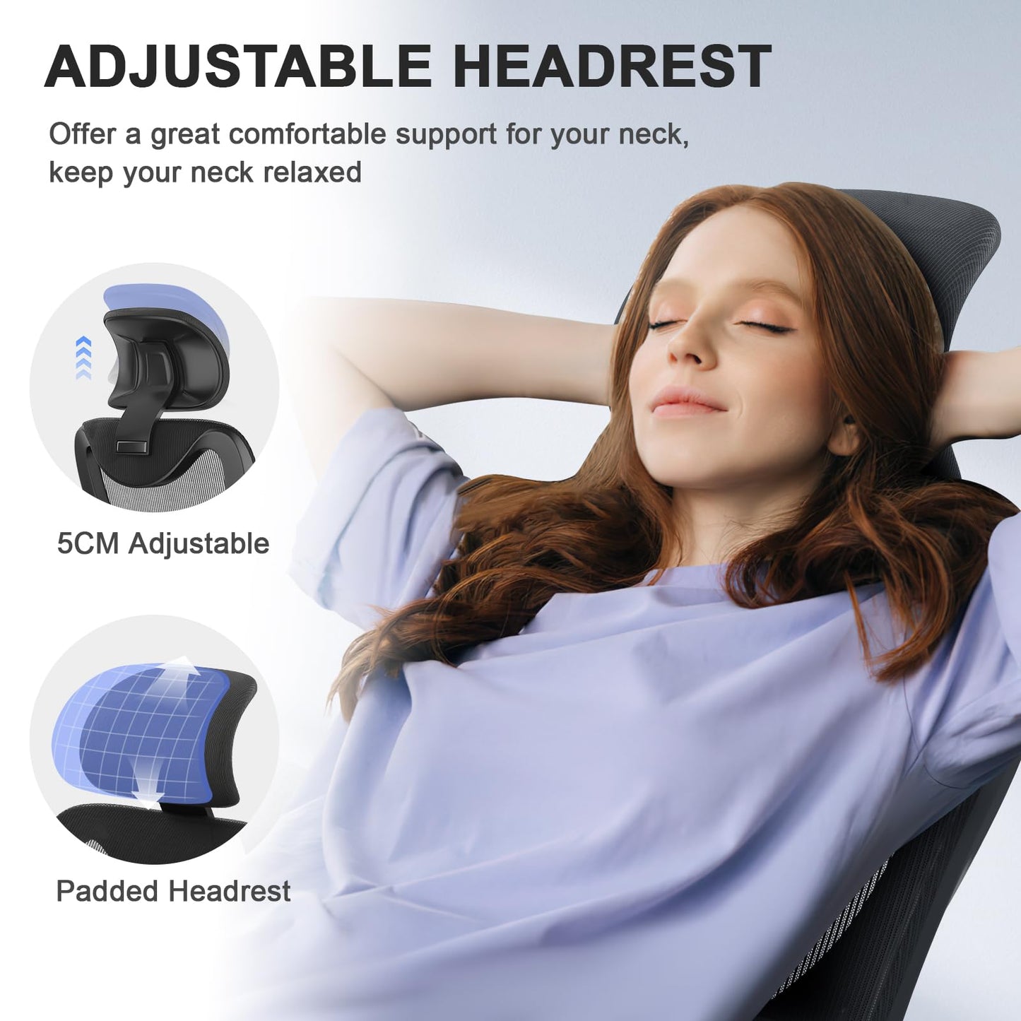 BareTay Office Chair Ergonomic Desk Chair with Lumbar Support Headrest Adjustable, Padded Flip-up Armrests Comfy Seat Cushion Mesh Office Desk Chair High Back Task Chair Swivel Computer Chair