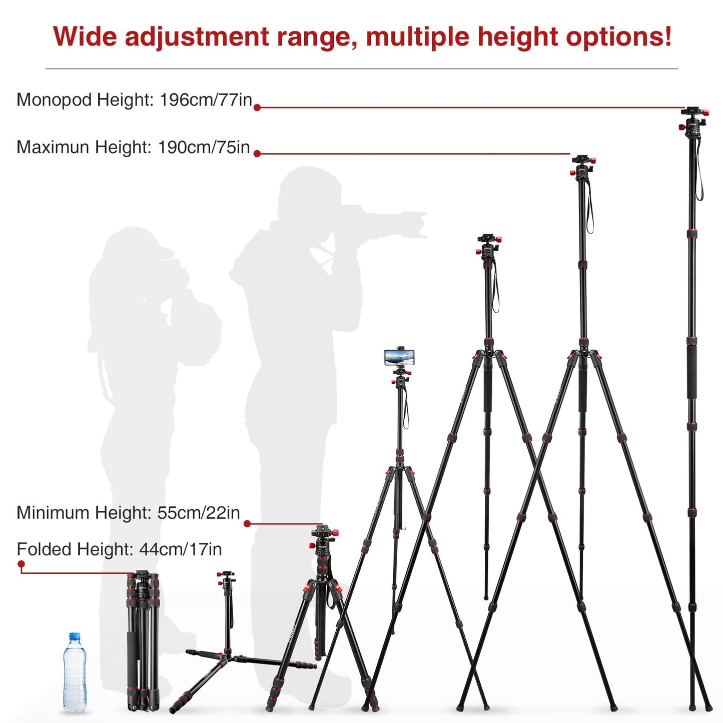 CAMOLO 75" Camera Tripod DSLR Tripod for Travel Aluminum Camera Tripod Monopod 360° Panorama Ball Head with Quick Release Plate Professional Tripod with Carry Bag Phone Mount w Cold Shoe 33 lbs Load