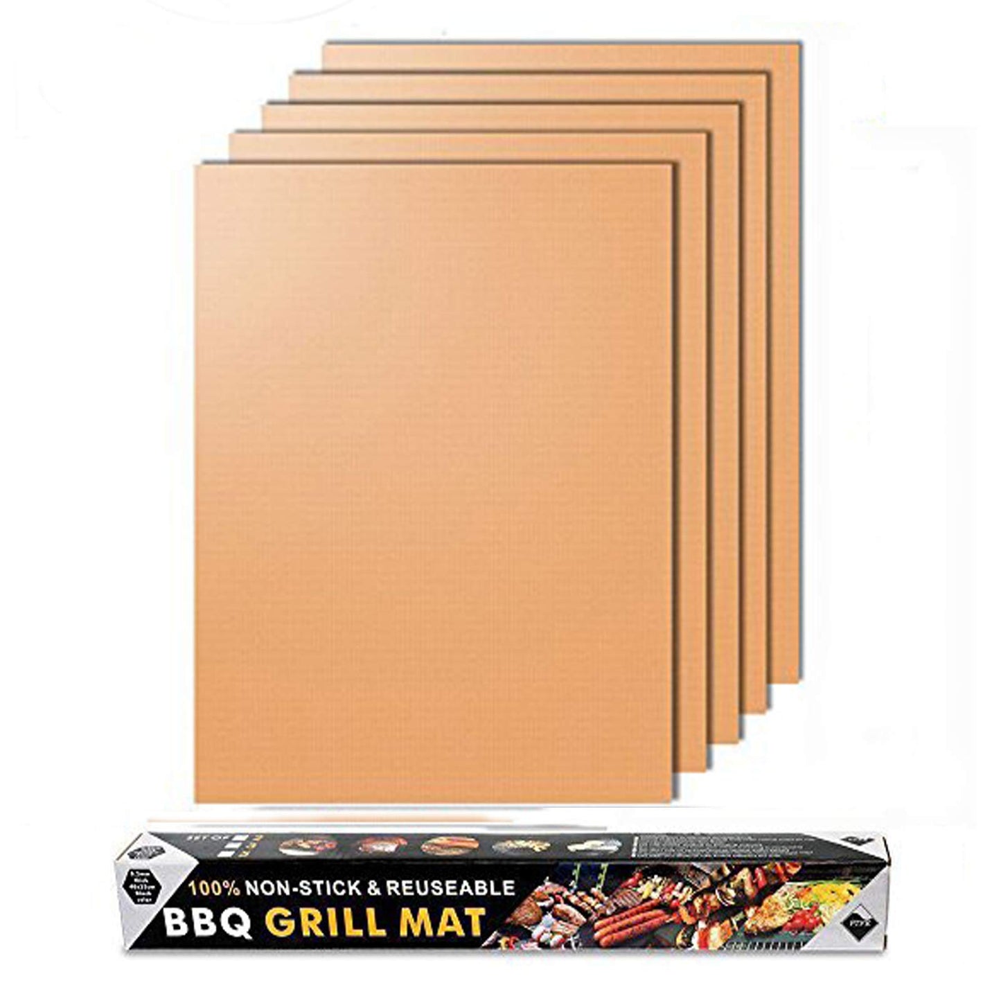 - JOKBEN Copper Grill Mat | 5-Pack Heavy Duty Magic BBQ Grill Mats | Non Stick -