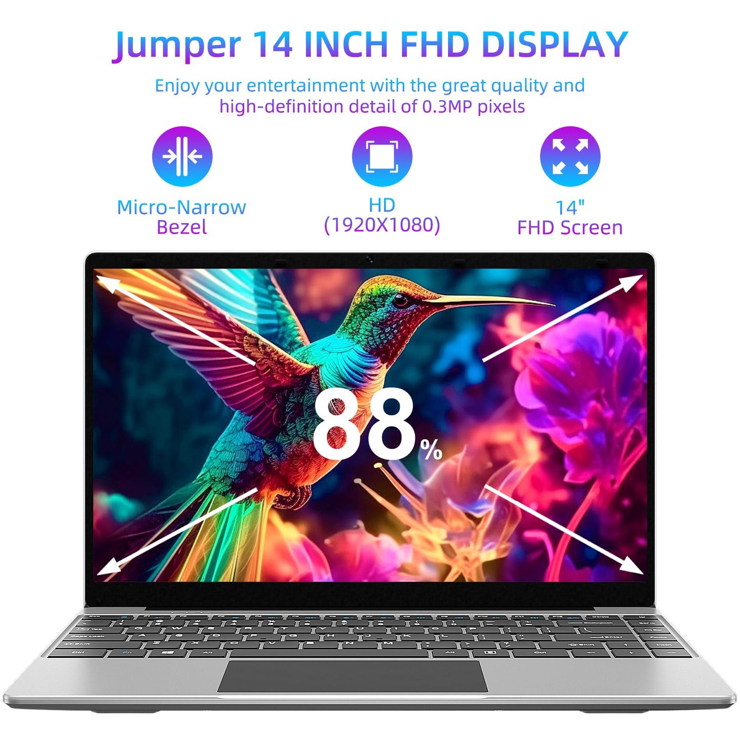 - jumper 14 inch laptop | 256GB SSD 12GB LPDDR4 Laptop | FHD IPS Display | Quad-Core Celeron J4105 | 2.4/5G WiFi | USB 3.0 | Bluetooth 4.0 -