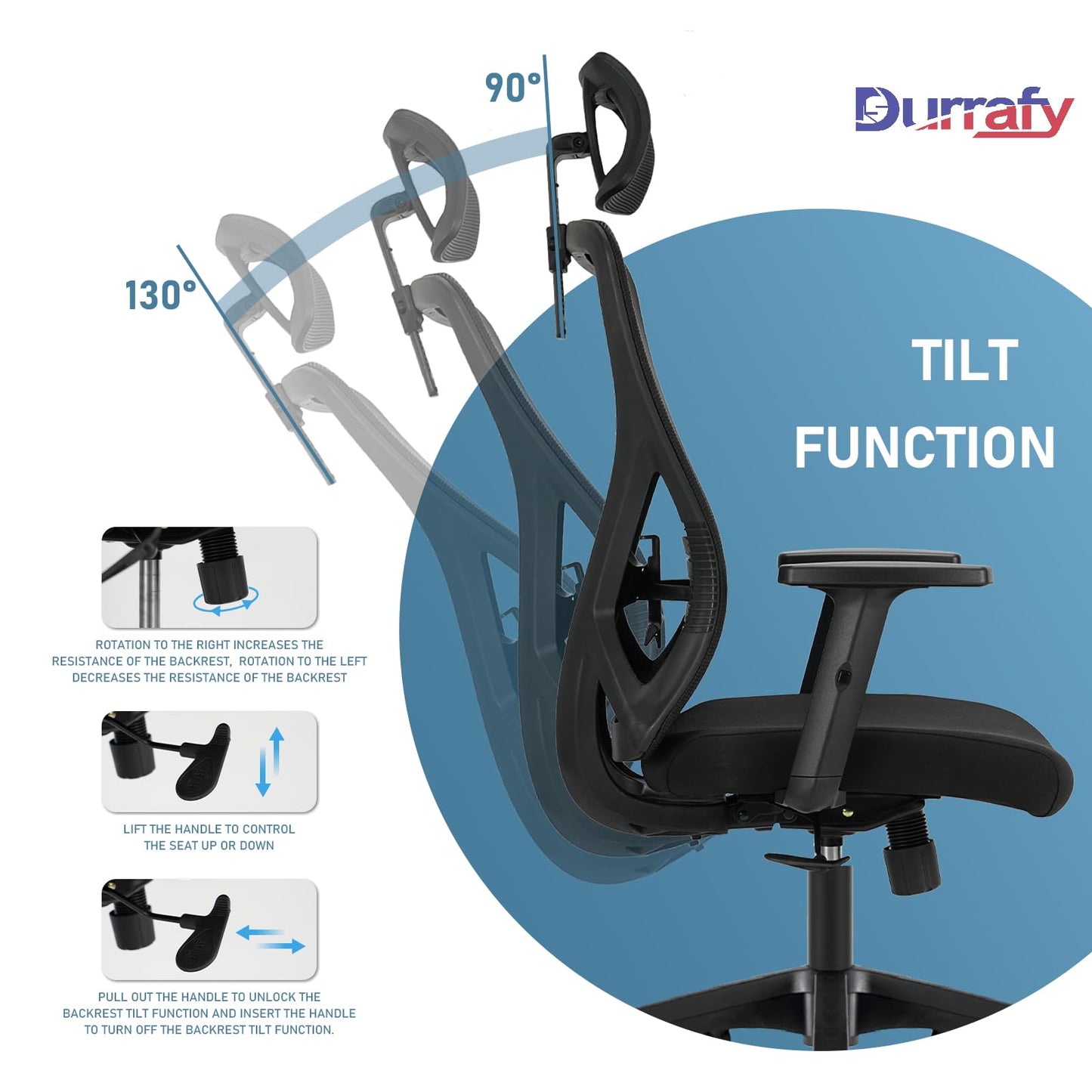 - Durrafy Office Chair Ergonomic | Office Desk Chair with Adjustable Headrest, Armrests, Lumbar Support -