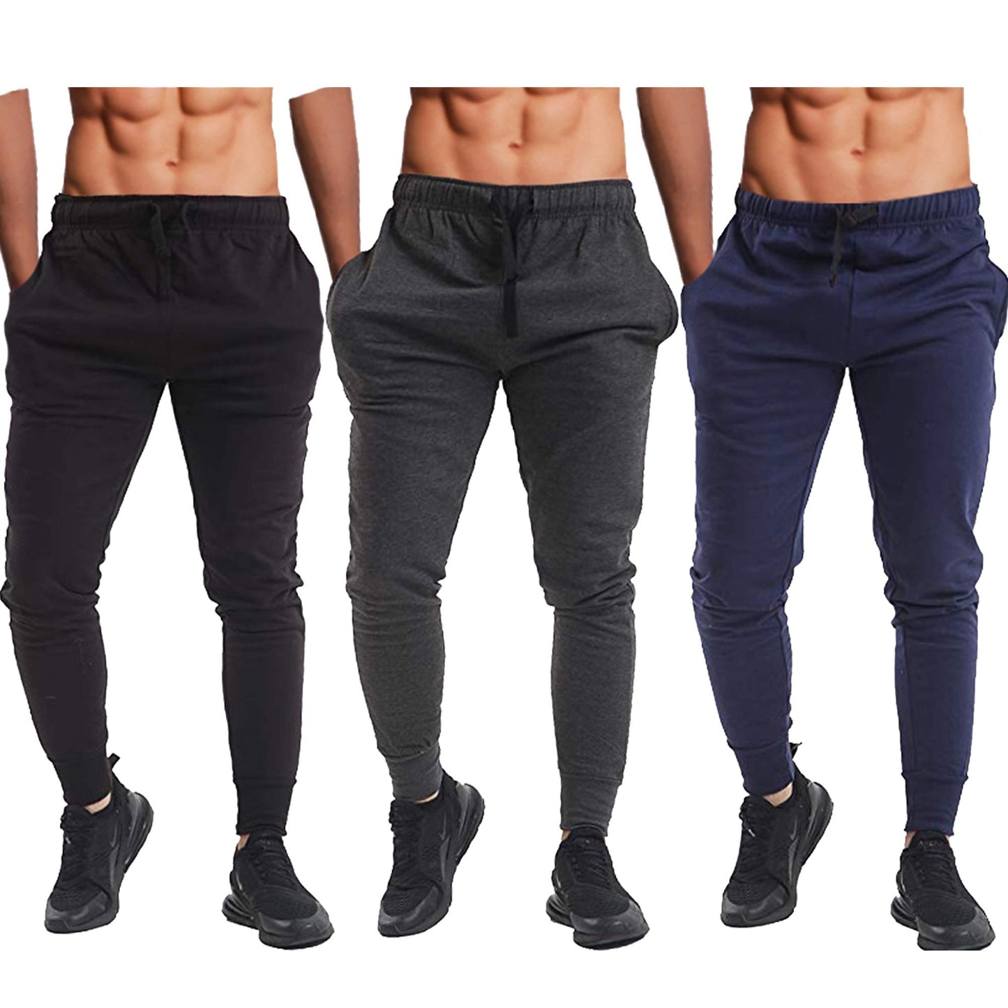Denim Desire Men's Slim Fits Jogging Bottom Skinny Joggers Sweat Pants Gym Workout Cuffed Ankle Terry Fleece Casual Track Jogging Bottom UK Size S-XXL (Black, XL)