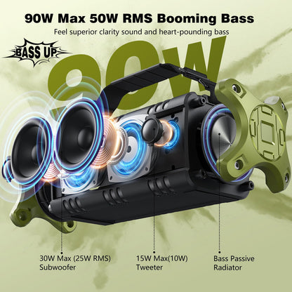 - W-KING Bluetooth Speakers, 90W Peak 50W RMS Portable Bluetooth Speaker