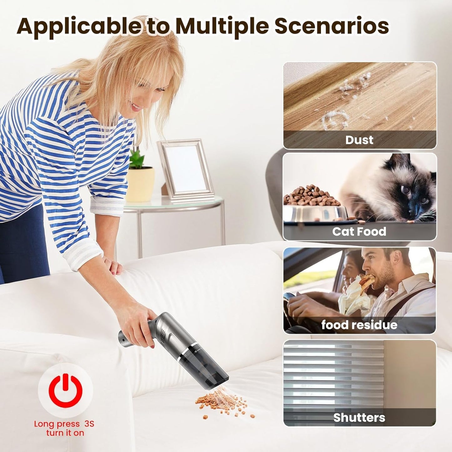 Car Vacuum Mini Vacuum Handheld Vacuum Cordless,120W Car Vacuum Cleaner High Power 90° Rotatable Handle Rechargeable Hand Vacuum Cordless Dry Wireless Portable Handheld Car Vacuum for Home/Car/Office