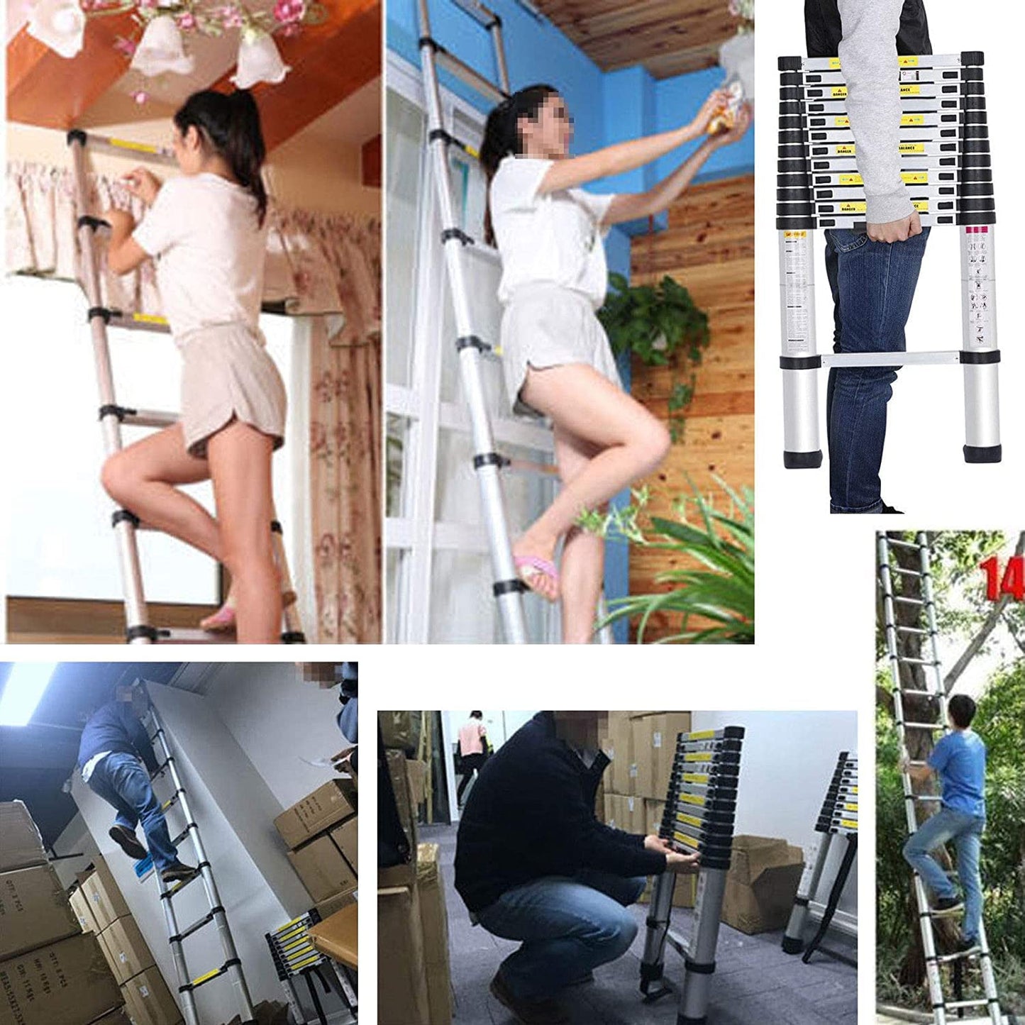 - DIY 12.5ft (3.8m) Telescoping Ladder | Extendable Collapsible Lightweight Ladders | 150kg (330lb) 13 Steps -