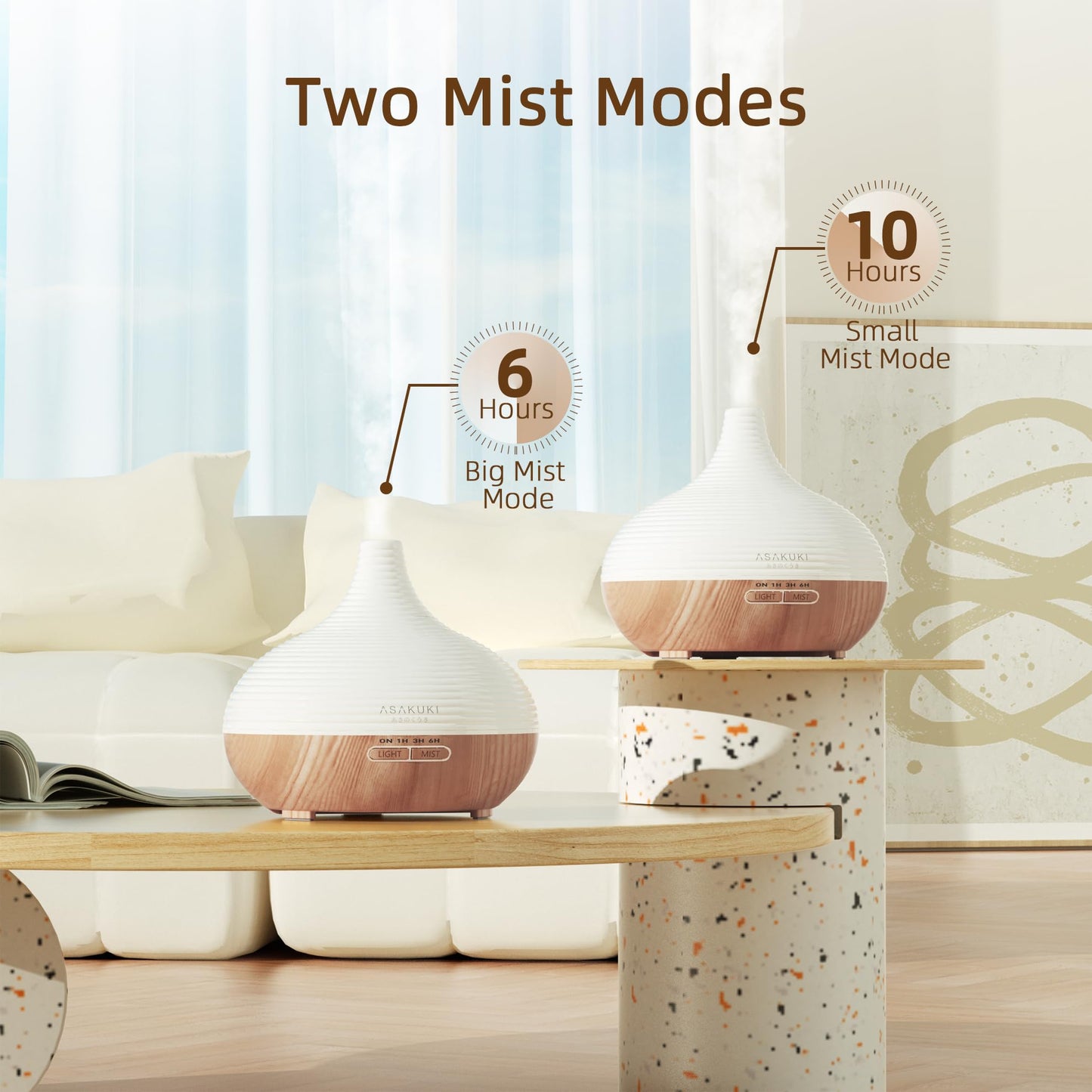 ASAKUKI Essential Oil Diffusers, 300ML Diffusers for Home, Ultrasonic Aromatherapy Diffuser with Auto Shut Off, 4 Timing Set, 7 LED Lights for Home Office Sleep