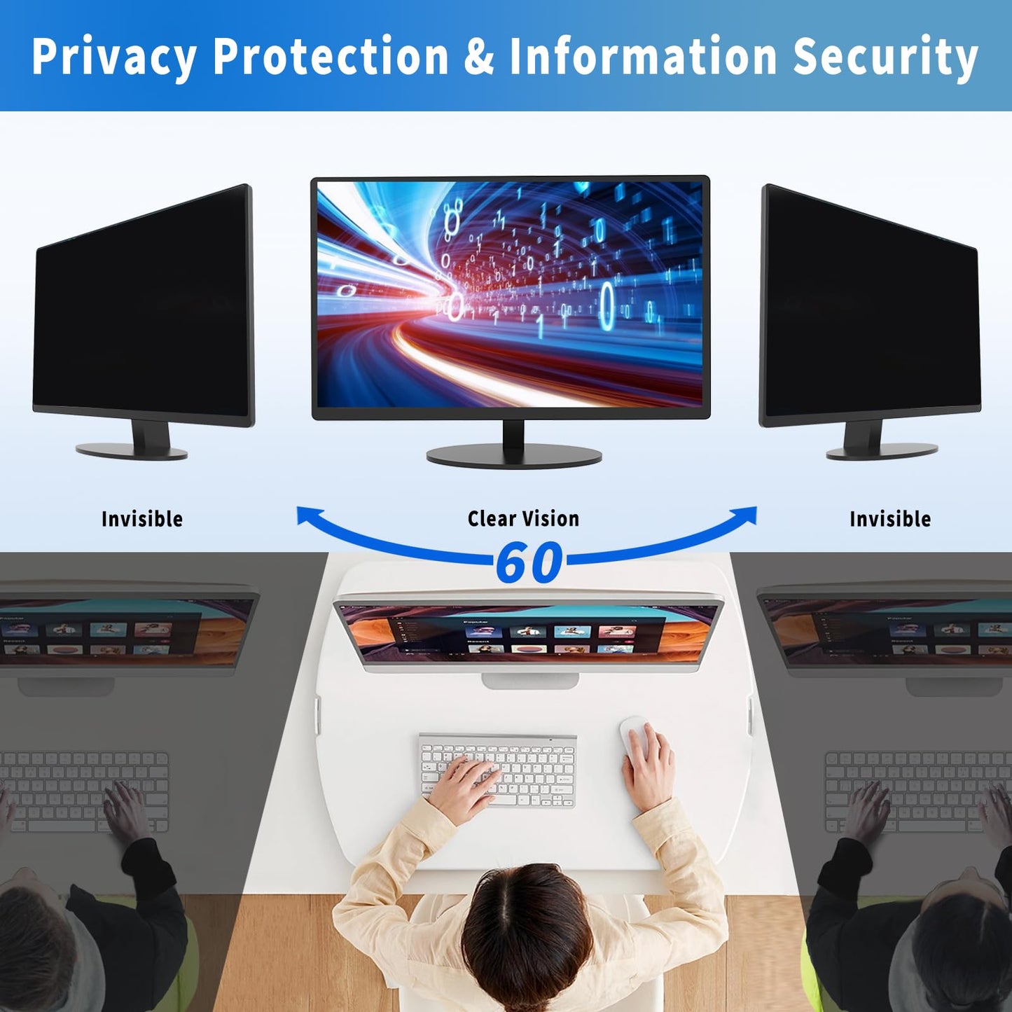 DEJIMAX 27 Inch Computer Privacy Screen Filter for 16:9 Widescreen Monitor, Anti Glare and Blue Light, PC Monitor Screen Privacy Shield,Anti Spy Screen Protector Film