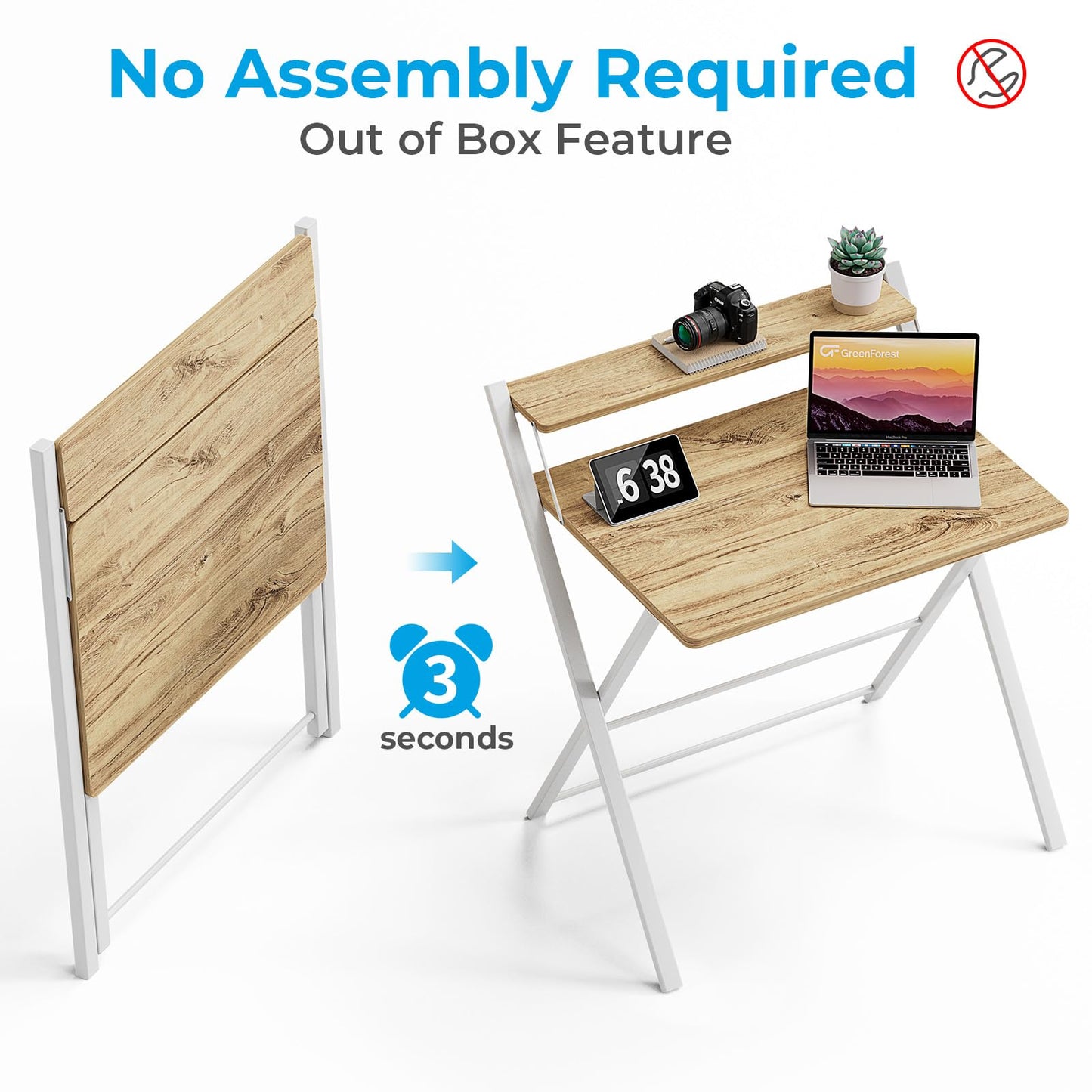- GreenForest Folding Desk | Computer Desk | 2-Tier Shelf Laptop Foldable Table -