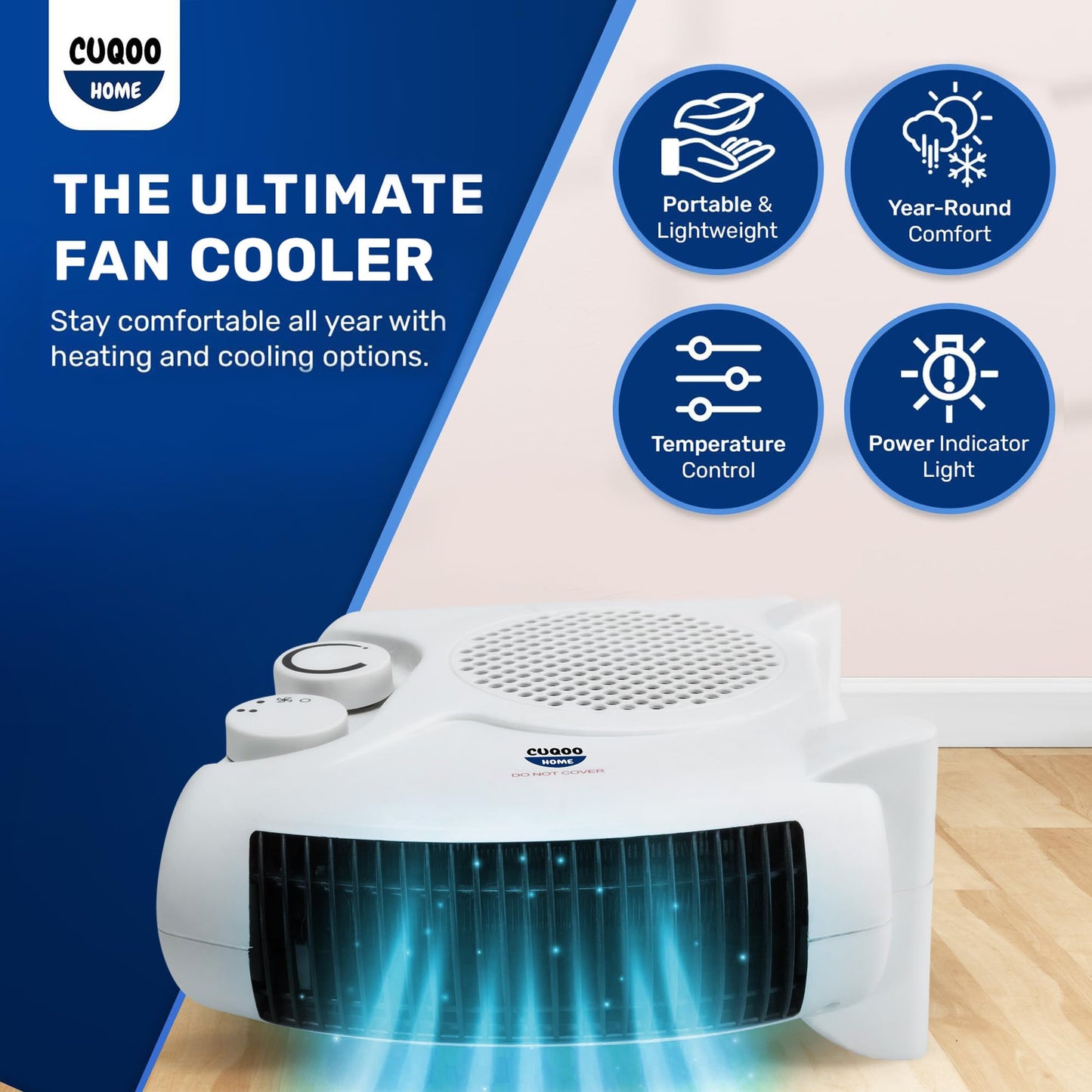 CUQOO Powerful 2KW Fan Heater with 2 Heat settings & Cool Function – Upright Electric Quiet Space Heater for Home with Variable Thermostat | Low Energy Usage |Perfect Electric Room Heater