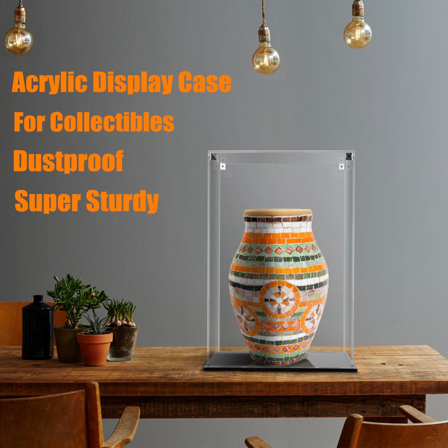 Cliselda Acrylic Display Case with Black Base, Assemble Acrylic Display Box, Acrylic Box Curiosity Cube Plastic Dustproof Showcase for Display Collectible Action Figures Toys (20x20x30 cm)