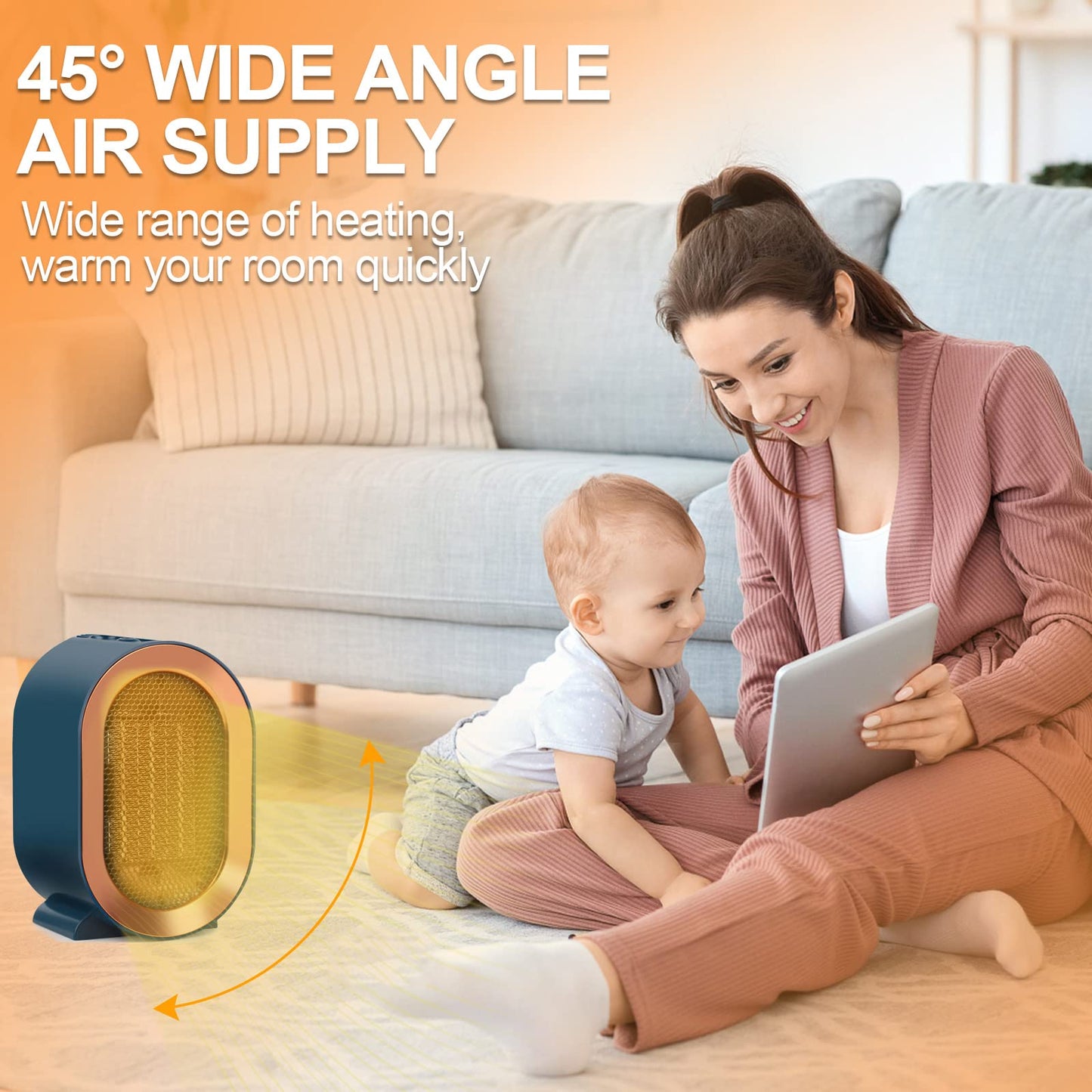 1200W Ceramic Plug in Fan Heater, Portable Electric Heaters with 2 Heat Modes, Overheating & Tip-Over Protection, Energy Saving, Small Smart Space Heaters for Bathroom, Bedroom, Living Room (Blue)