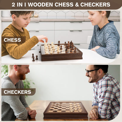 - Peradix Magnetic Wooden Chess Set | 32.5 x 32.5 cm | Chess Board Game with 2 Built-in Storage Drawers -