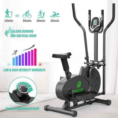 Cross Trainer, 2 in 1 Elliptical Cross Trainers with LCD Monitor, Upgraded Adjustable Resistance, Max Weight 265LBS, Cross Trainer Exercise Machine for Home Gym, Black