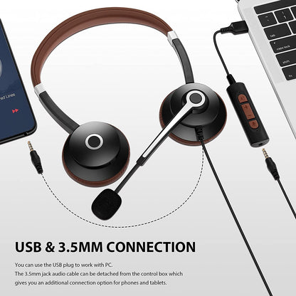 - USB Headset with Microphone for Laptop, 3.5mm Jack & USB Adapter -