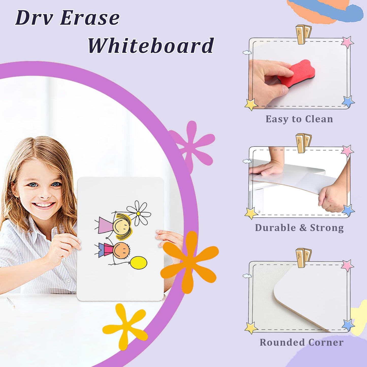 CRESZZLE 2-Pack Small Whiteboard Set - 8.2x11.8 Inch Double-Sided Mini Whiteboards with 2 Pens and 2 Erasers - Portable, Durable White Boards for Students, Classroom, Home, and Office