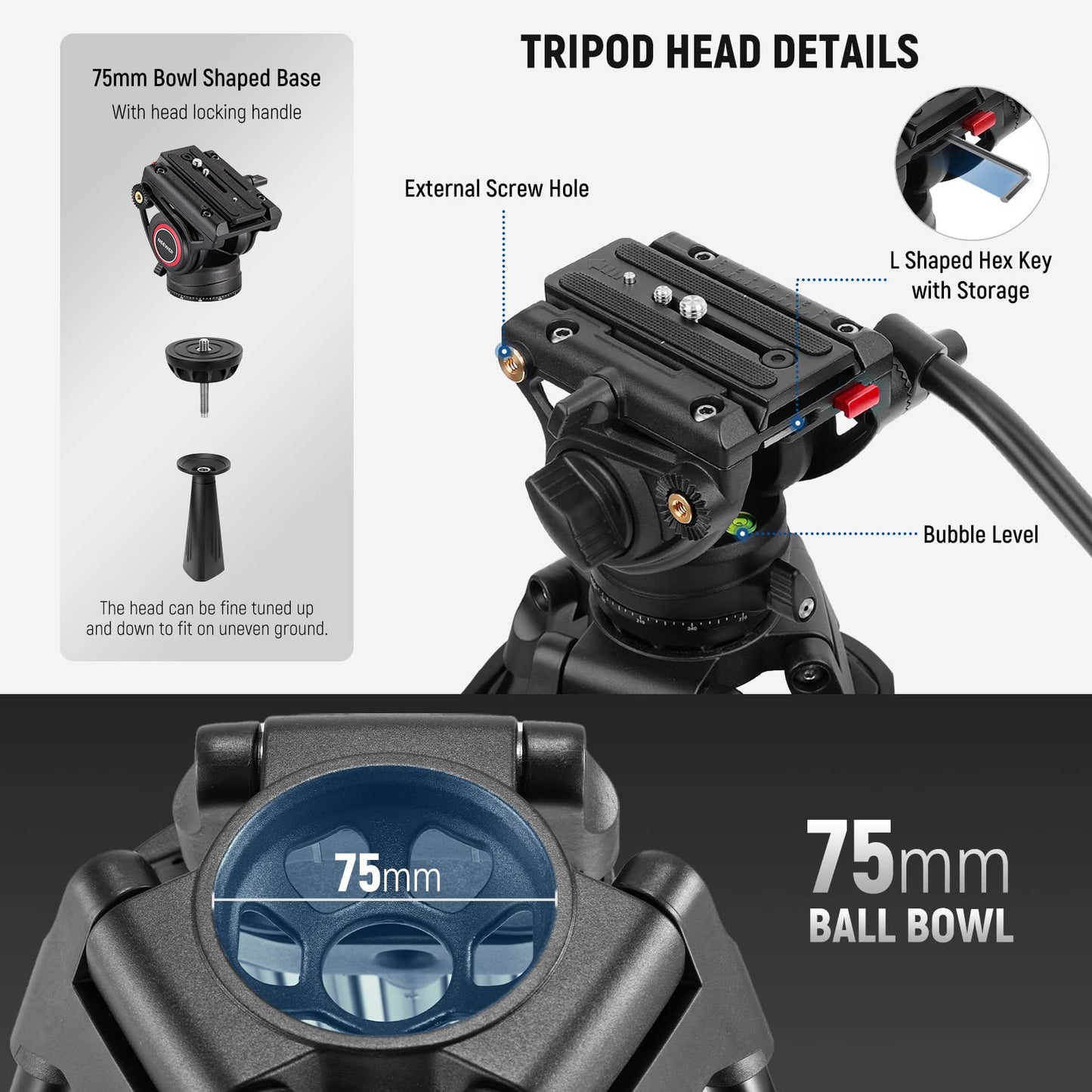 - NEEWER 74 Inch Pro Video Tripod | Fluid Head | QR Plate Compatible -