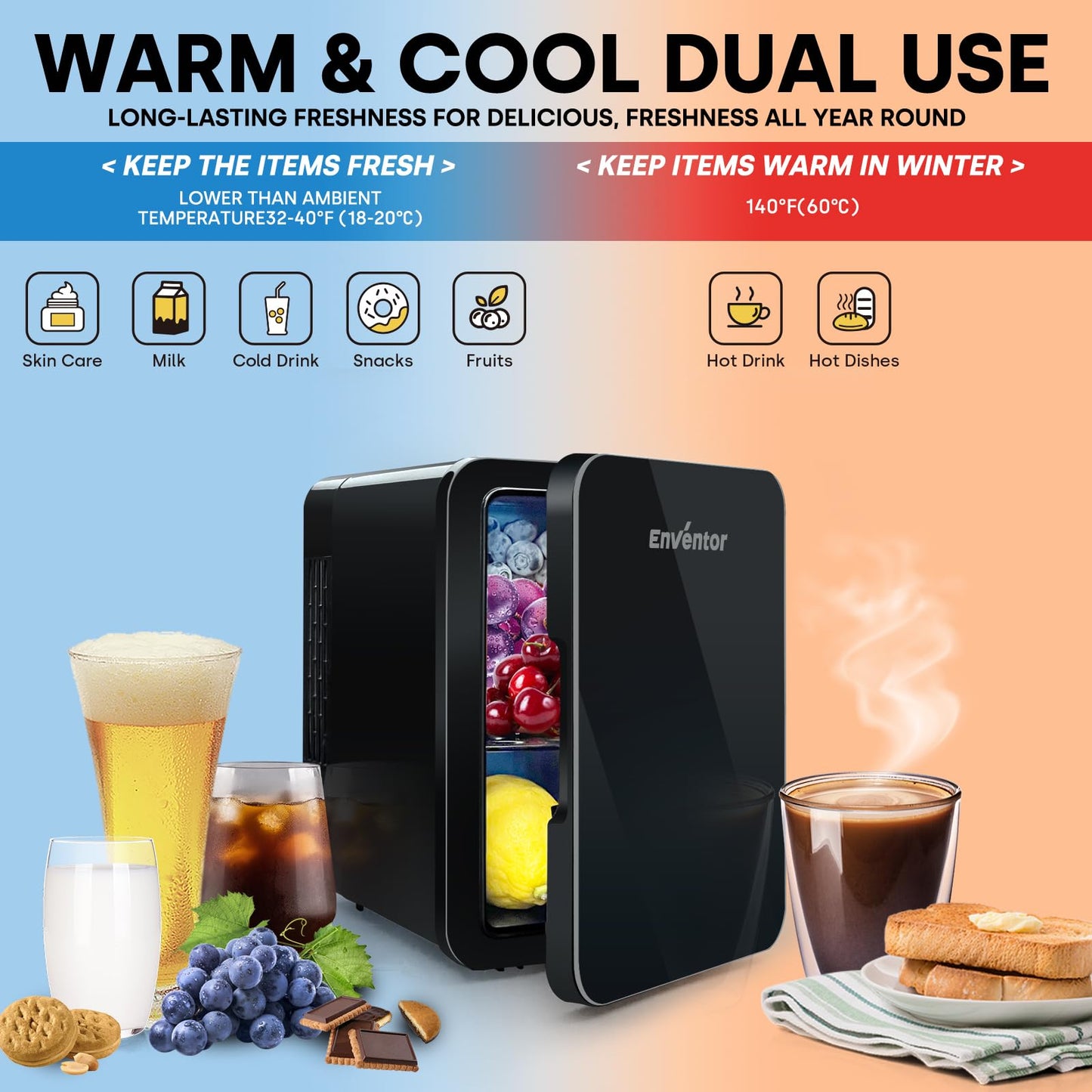- Enventor Mini Fridge 4 Litre | 6 Can Mini Fridges for Bedrooms | AC+12V DC Power Cooler & Warmer -