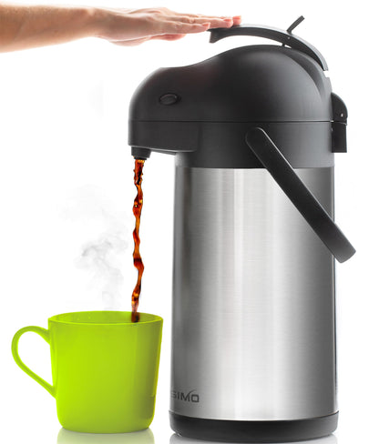 2.2L Coffee Carafe Hot Water Flask | Stainless Steel Pump Tea Flasks for Hot Drinks to Keep Drinks 12 Hours Hot / 24 Hours Cold | Insulated Tea Dispenser, Lab Tested Thermal Teapot - Cresimo