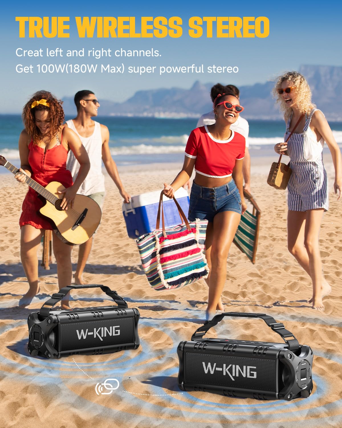 Bluetooth Speaker, W-KING 90W Peak 50W RMS Speakers Wireless Bluetooth 5.0 With Deep Bass,IPX6 Waterproof Loud Bluetooth Speaker 40H Playtime/Two Portable Speakers Pairing/TF Card/EQ/NFC Outdoor Party