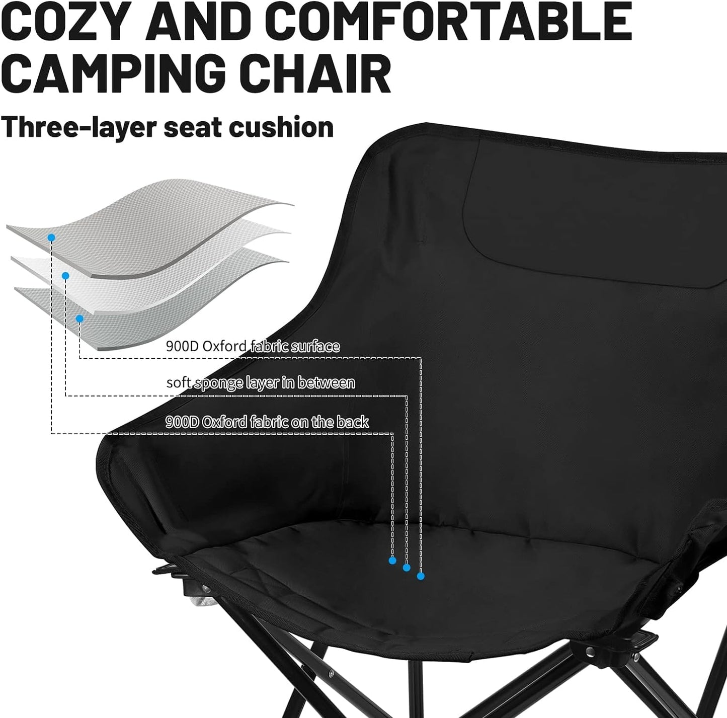 Camping Chairs Set of 2 Portable Chair Support 265lbs for Adults,Foldable Chair Sets up in 4 Seconds, Backpacking Chair with Carring Bags, Black