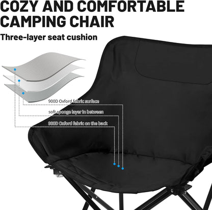 Camping Chairs Set of 2 Portable Chair Support 265lbs for Adults,Foldable Chair Sets up in 4 Seconds, Backpacking Chair with Carring Bags, Black