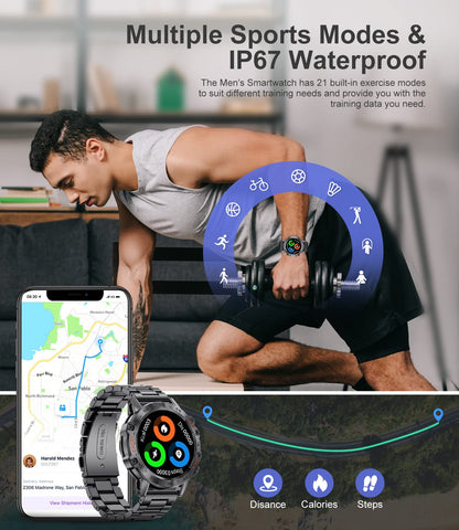 - Military Smart Watch for Men 2023 | Bluetooth Voice Call Compatible Android iOS Phone -