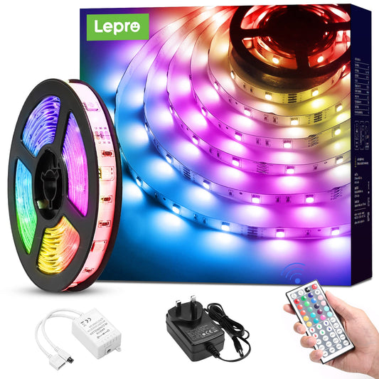 - Lepro LED Strip Light | 5M | Dimmable RGB LED Strips With Remote | Colour Changing Room Lights -