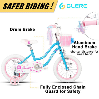 - Glerc Daisy Kids Bike | 14 Inch Girls Bike | 3 4 5 Years Old | Streamers, Basket,Stabilisers and Bell -