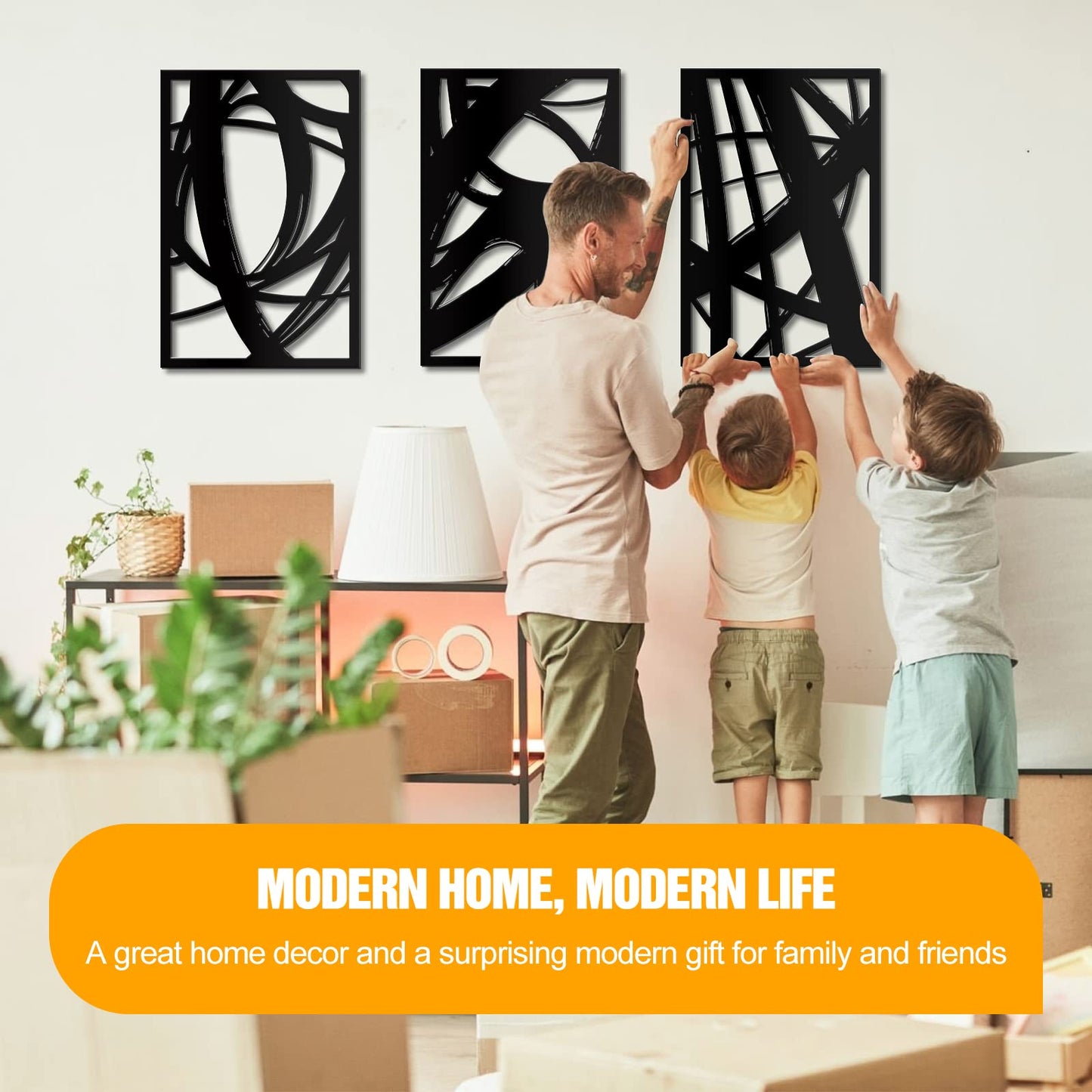 - WINUSD 3PCS 18 * 12in Abstract Black Metal Wall Art