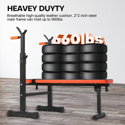 - Weight Bench with Adjustable Barbell Height, Heavy Duty Lift Bench