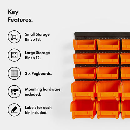 - VonHaus Workshop Storage - 30pcs Wall Mount Storage Organiser Bin for Tool Shed